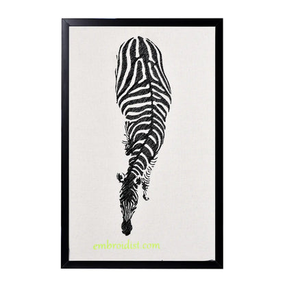 Machine embroidered zebra eagle view wall art — 32,756 stitches on canvas by Embroidist