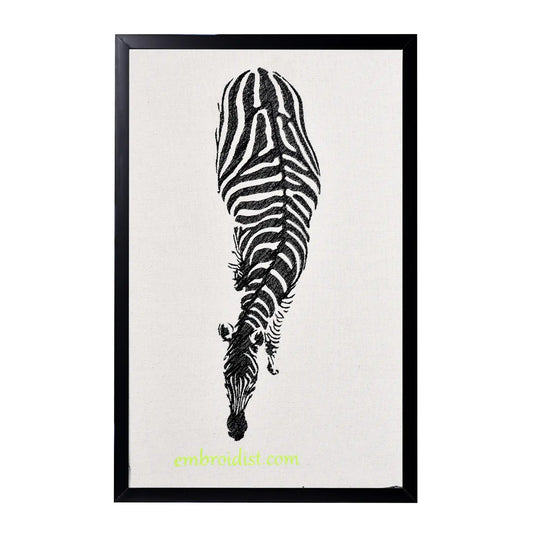 Machine embroidered zebra eagle view wall art — 32,756 stitches on canvas by Embroidist
