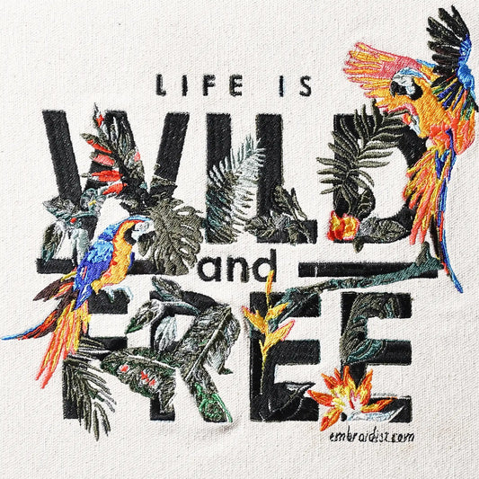 Close up of wildlife thread embroidery detail — Life Is Wild And Free wall art by Embroidist