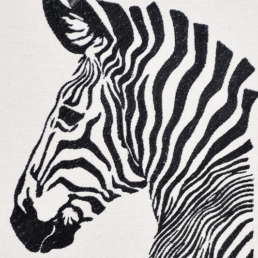 Close up of zebra stripe thread embroidery detail — wildlife wall art by Embroidist