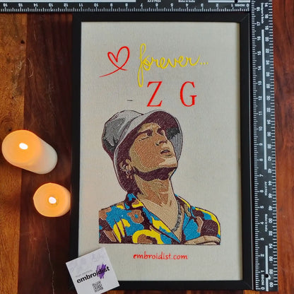 Framed Zuben Garg Forever embroidered wall art — 17.3x11.3 inch machine embroidery handcrafted in India by Embroidist
