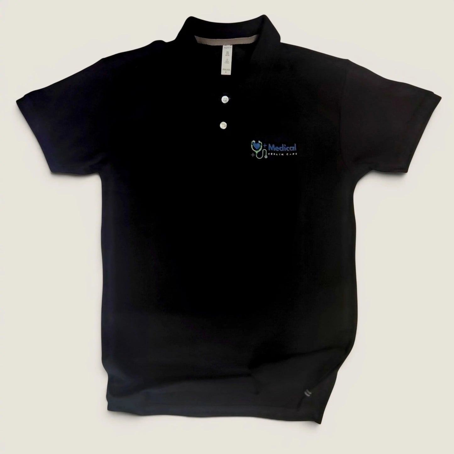 Plain black polo t-shirt available for custom logo embroidery at Embroidist
