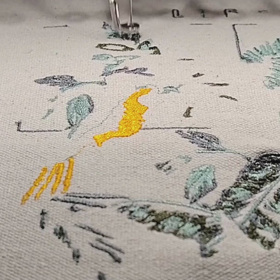 Life is wild and free typography with tropical parrots and foliage, 1,24,810 stitches, framed embroidered wall art handcrafted in India by Embroidist