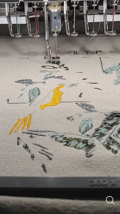 Life is wild and free typography with tropical parrots and foliage, 1,24,810 stitches, framed embroidered wall art handcrafted in India by Embroidist