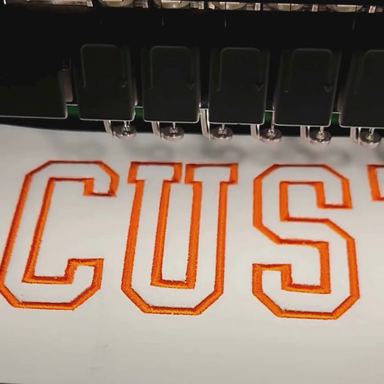 Brother PR-1055X stitching 3D outline embroidery in-studio — custom embroidery made to order by Embroidist